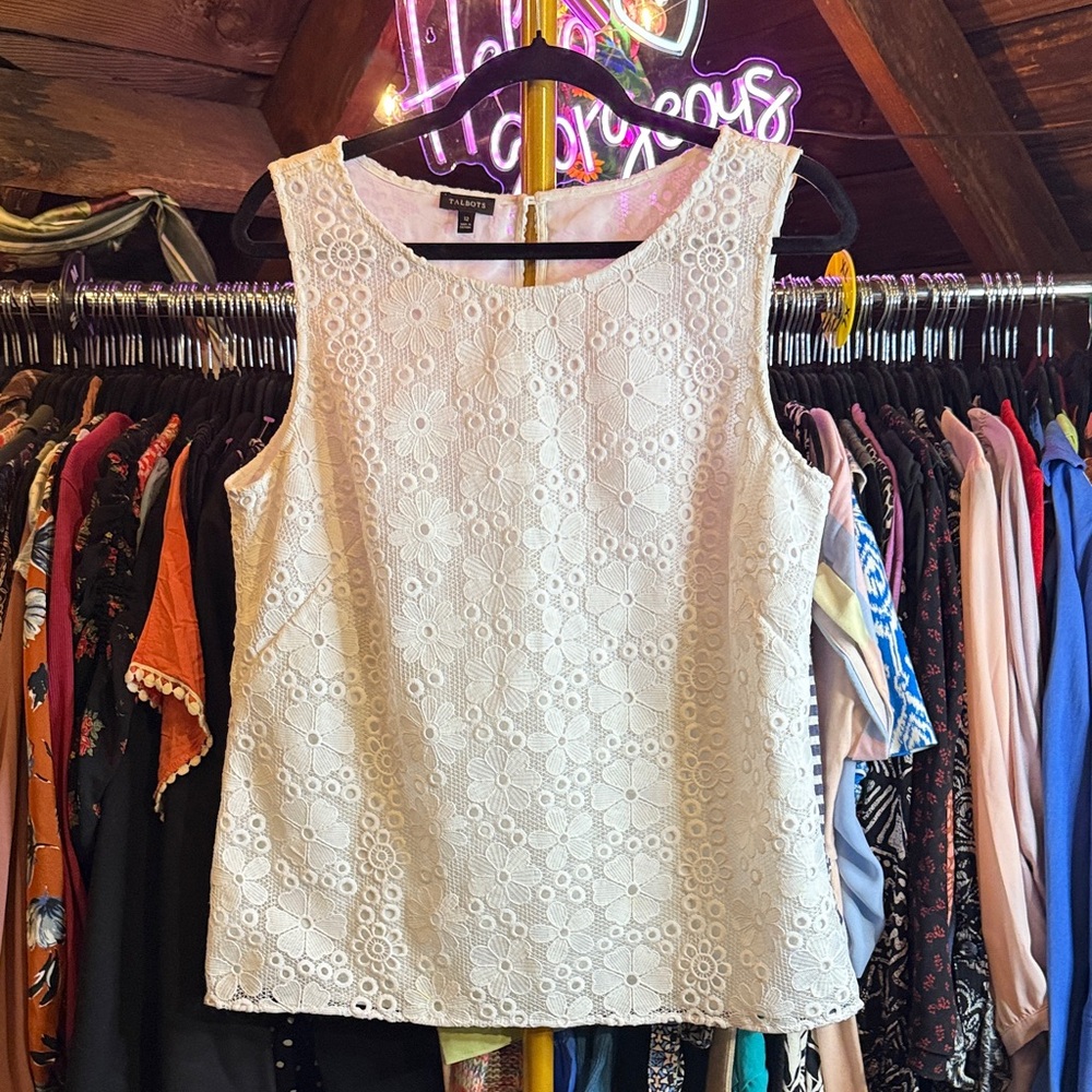 Talbots Cream Floral Eyelet Tank Top